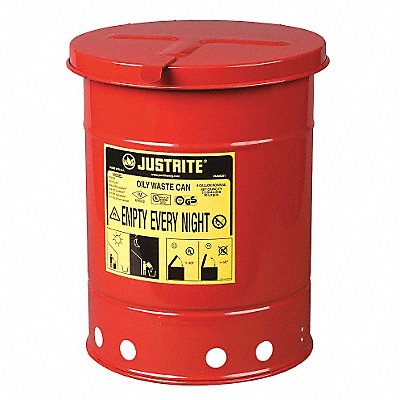 JUSTRITE 9110 Oily Waste Can 6 gal Steel Red