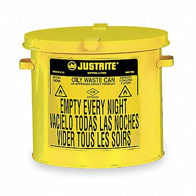 JUSTRITE 09200Y F0097 Countertop Oily Waste Can 2 gal Yellow