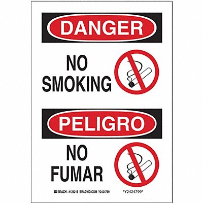 BRADY 38478 No Smoking Sign 14X10 R and BK/WHT