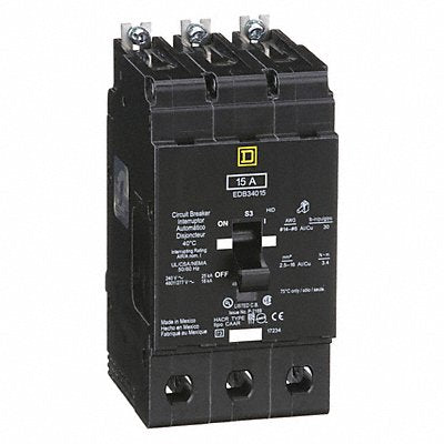 SQUARE D EDB34015 Circuit Breaker 15A Bolt On 277/480V 3P