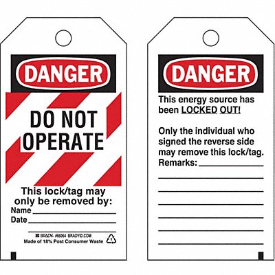 BRADY 65525 Danger Tag 5-1/2 x 3 In Hd Polyest PK25