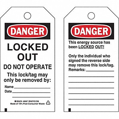 BRADY 66067 Danger Tag 5-3/4 x 3 In OSHA Brs PK25