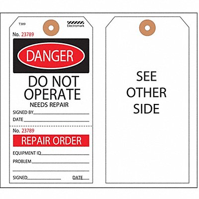 ELECTROMARK Y625854 Danger Tag 5 3/4in H 2 7/8in W PK100