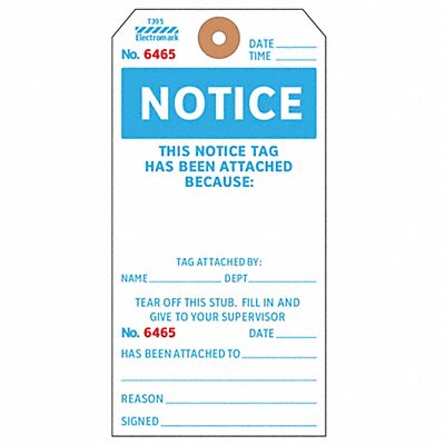 ELECTROMARK Y602698 Notice Tag 5 3/4in H 2 7/8in W PK100