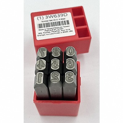 GRAINGER 3W639 Number Set 1/4 in H Steel