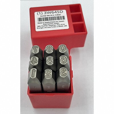 GRAINGER 3W645 Number Set 1/4 in H Steel