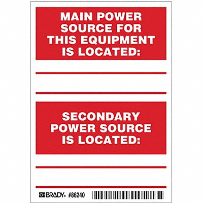 BRADY 86240 Mach/Equipment Labl 3.5x5in Polyest PK5