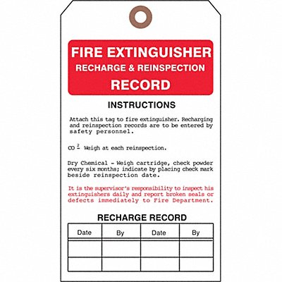 SEE ALL INDUSTRIES FTUFG51 Fire Extinguisher Tag 7 x 4 In PK25