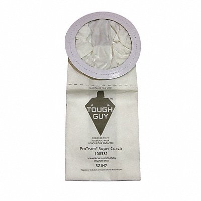 TOUGH GUY 3ZJH7 Vacuum Bag Paper 2-Ply Reusable PK10