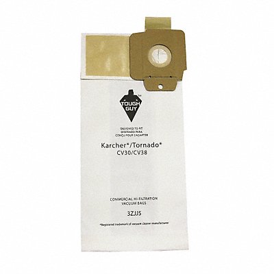 TOUGH GUY 3ZJJ5 Vacuum Bag Paper 2-Ply Reusable PK10