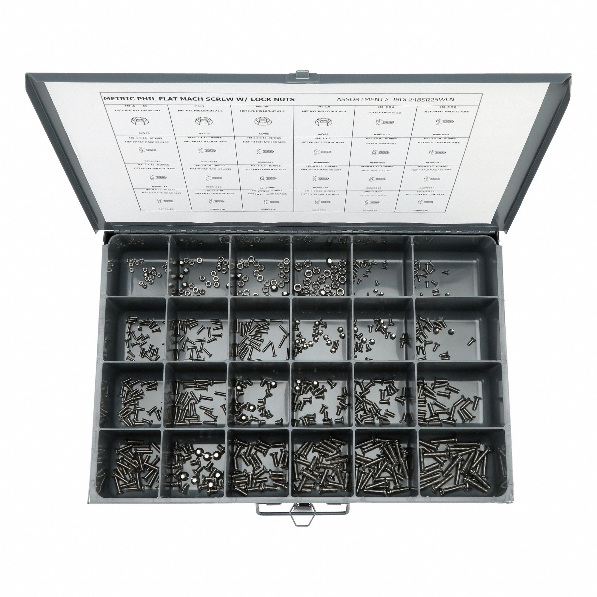 GRAINGER JBDL24BSR25WLN Fastener Assort Phillips 600pcs Pan Head