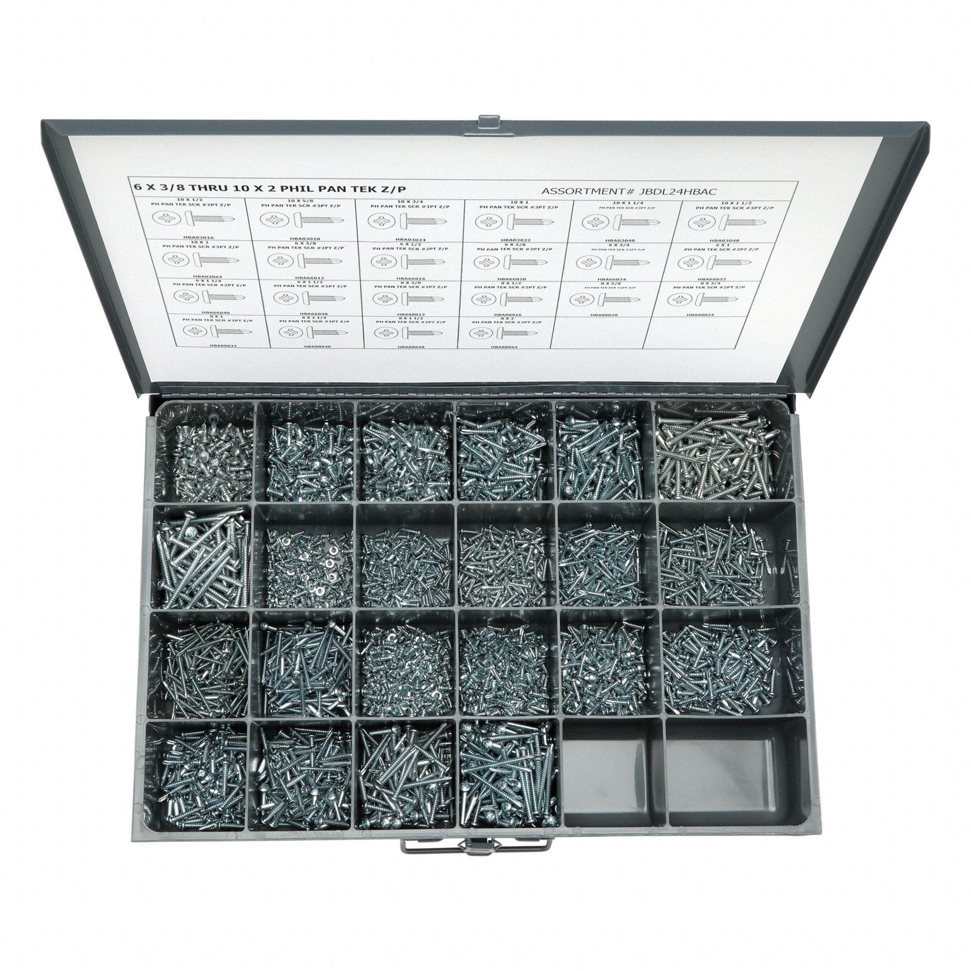 GRAINGER JBDL24HBAC Teks Screw Assortment 2200 pcs.