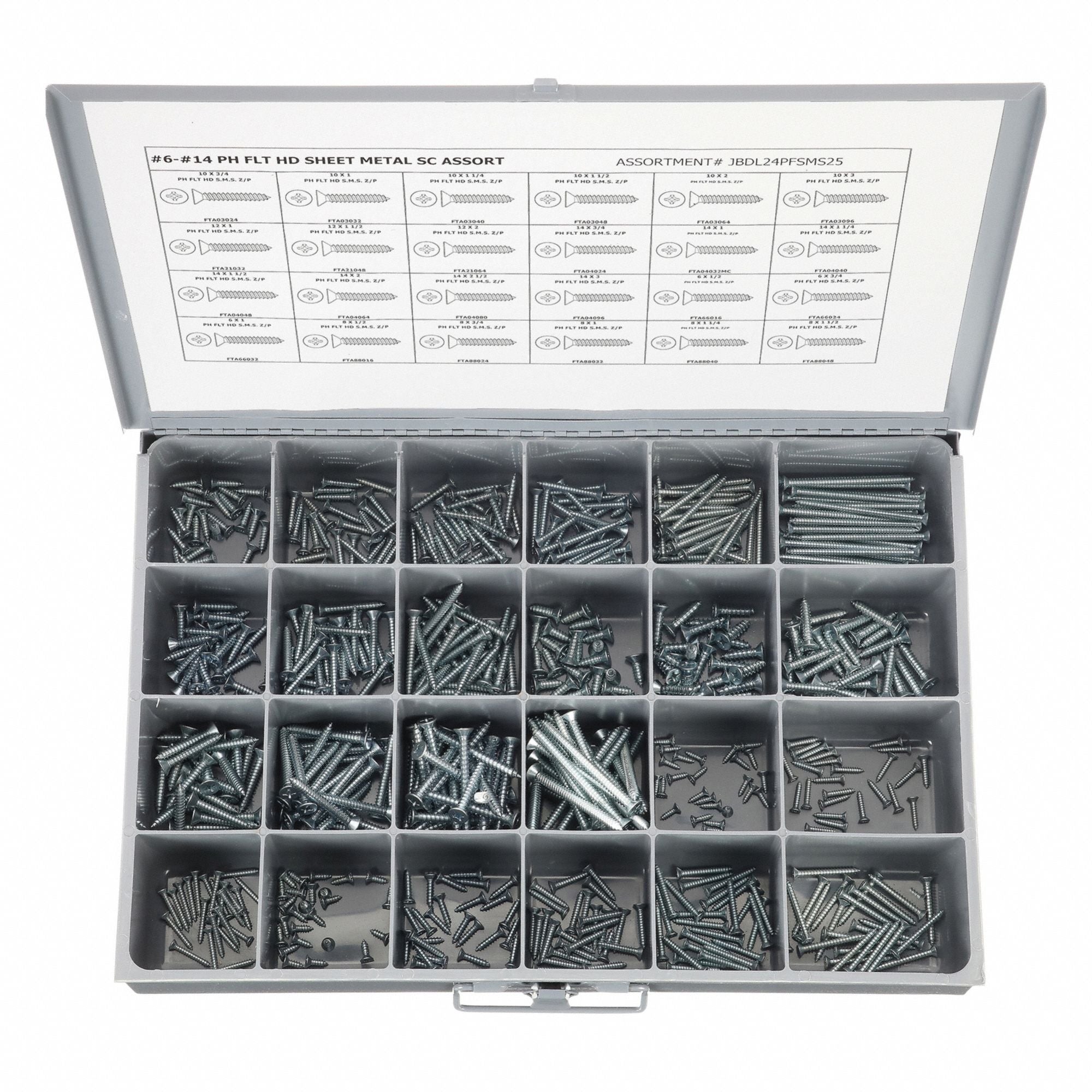 GRAINGER JBDL24PFSMS25 Tapping Screw Assortment 600 pcs.