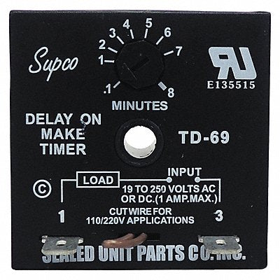 SUPCO TD69 Single Function Encapsulated Timing Relay 250VAC 2Pins
