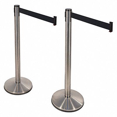 RETRACTA-BELT PRIME 100SS1BK2PK Belt Barrier Steel and Concrete 40in PK2