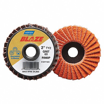 NORTON 77696090157 Flap Disc 2 in Dia 60 Grit Type 27