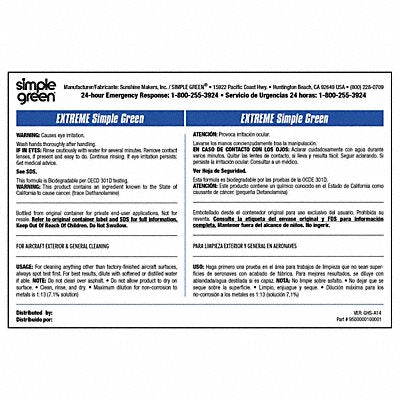 40TD94 SIMPLE GREEN 9510000000000 Secondary Bottle Label Paper PK10