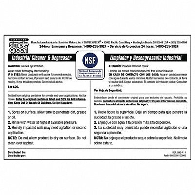 40TD95 SIMPLE GREEN 9510000000000 Secondary Bottle Label Paper PK10