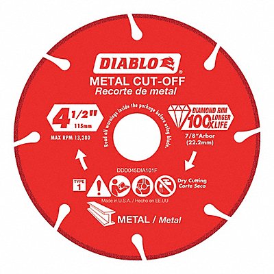 DIABLO DDD045DIA101F Diamond Saw Blade Blade Dia 4-1/2 in.