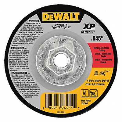 DEWALT DWA8957H Abrasive Cut Off Wheel 0.045 Thick