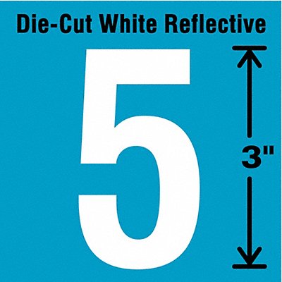 STRANCO INC DWR355 Die-Cut Reflective Number Label 5 3In H PK5