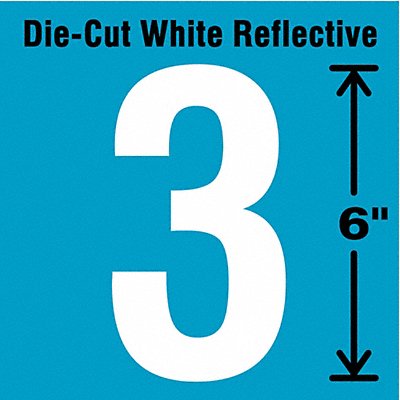 STRANCO INC DWR63EA Die-Cut Reflective Number Label 3 6In H