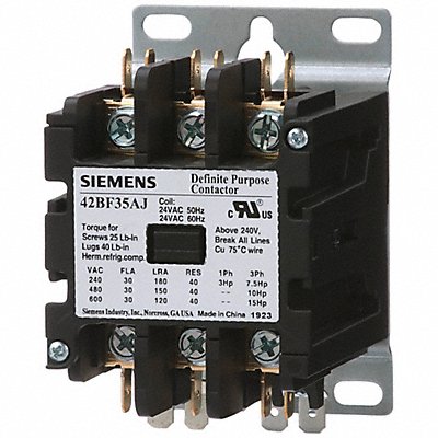 SIEMENS 42BF35AJ DefinitePurposeContactor 24VAC 3P 30A