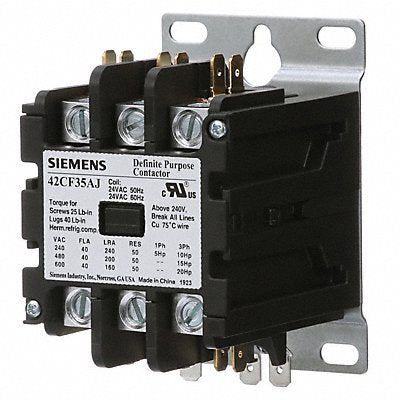SIEMENS 42CF35AJ DefinitePurposeContactor 24VAC 3P 40A
