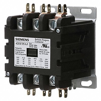 SIEMENS 42EF35AJ DefinitePurposeContactor 24VAC 3P 60A