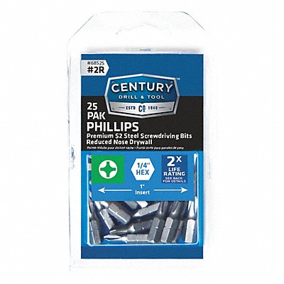 CENTURY DRILL AND TOOL 68525 Phillips Drywall Screwdriver Bit 2R 25Pk