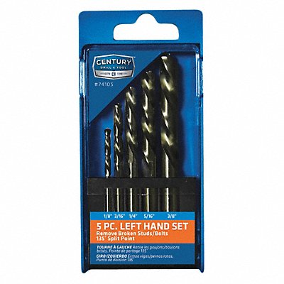 CENTURY DRILL AND TOOL 74105 Left Hand Cobalt Jobber Drill Bit 5 Pc