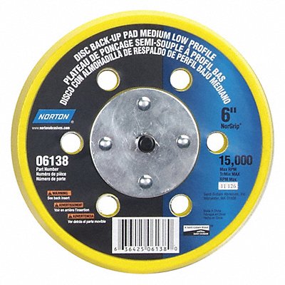 NORTON 63642506138 Low Pro Hook & Loop Disc Backup Pd 6in Dia