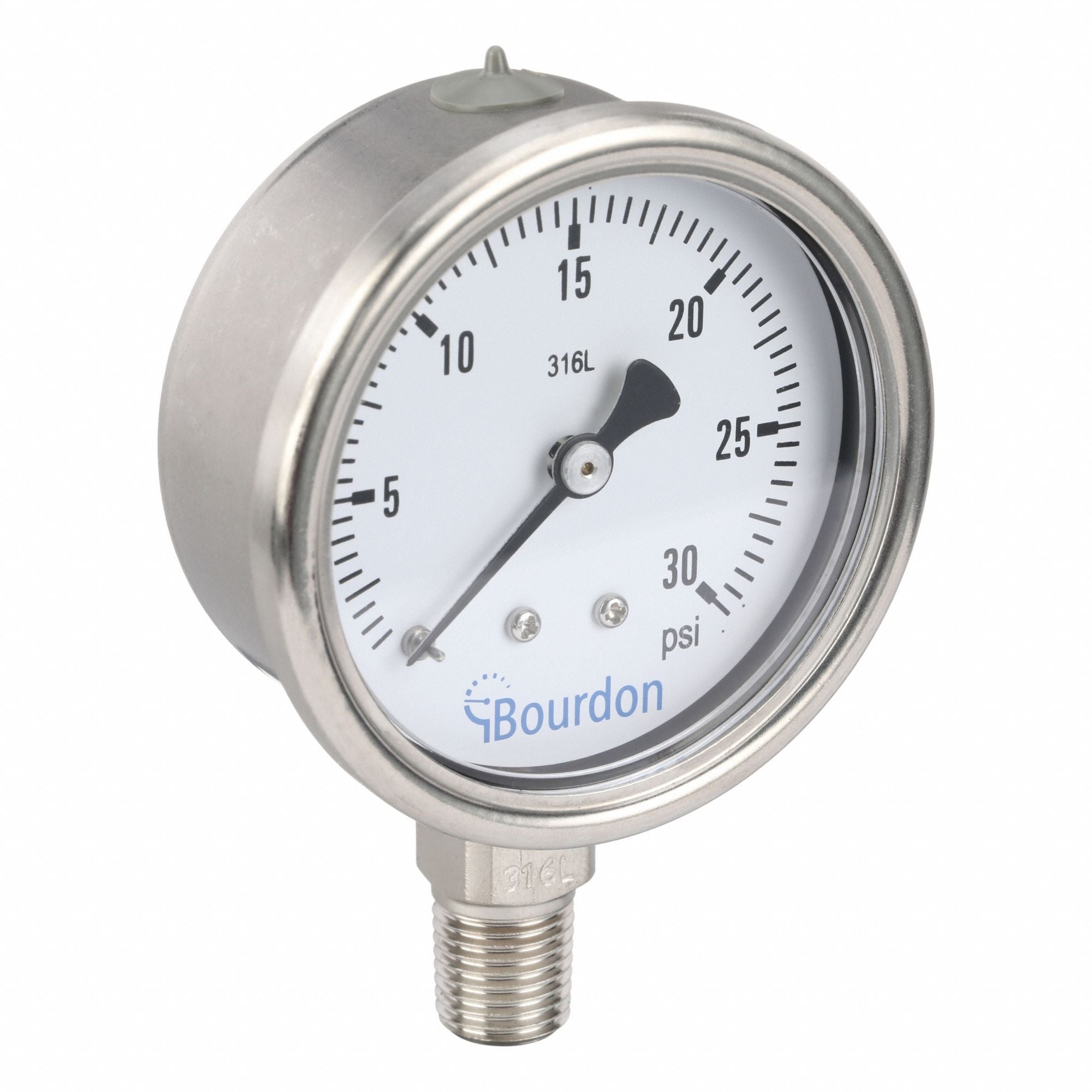 BOURDON MEX3D50H170133 Pressure Gauge Silver 0 to 30 psi Range