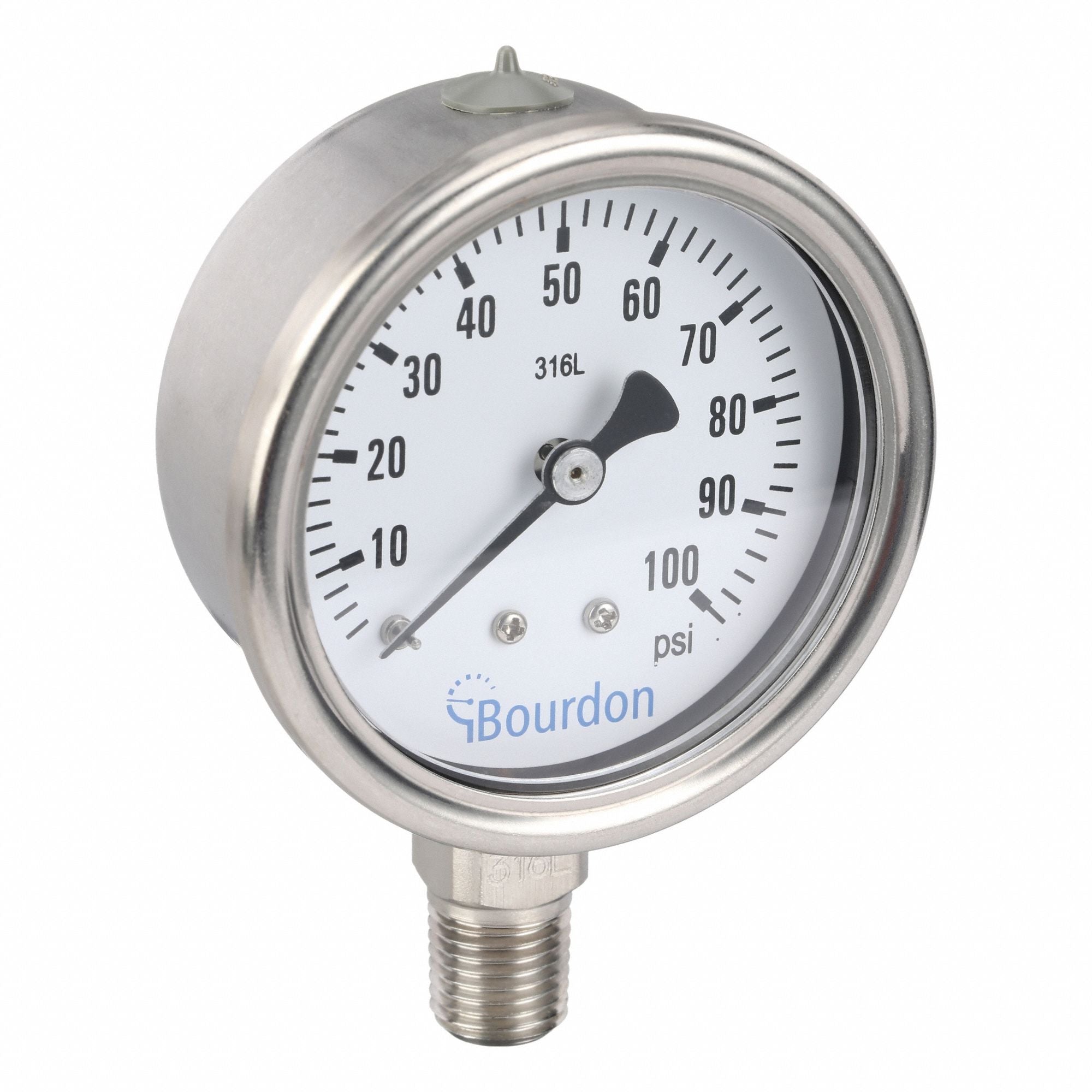 BOURDON MEX3D50H210133 Pressure Gauge Silver 0 to 100 psi Range