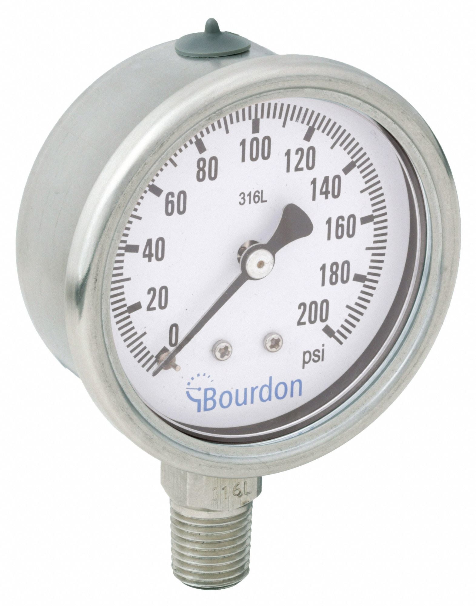 BOURDON MEX3D50H230133 Pressure Gauge Silver 0 to 200 psi Range