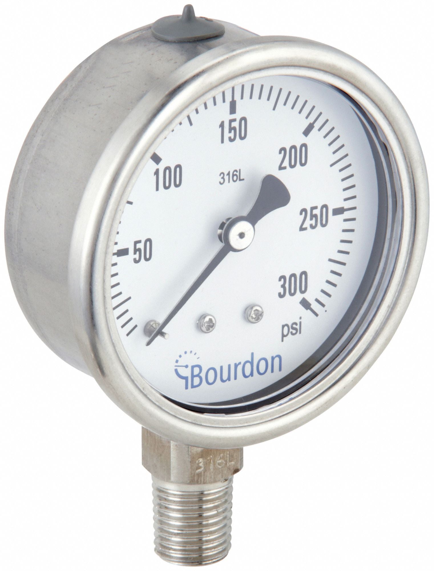 BOURDON MEX3D50H250133 Pressure Gauge Silver 0 to 300 psi Range