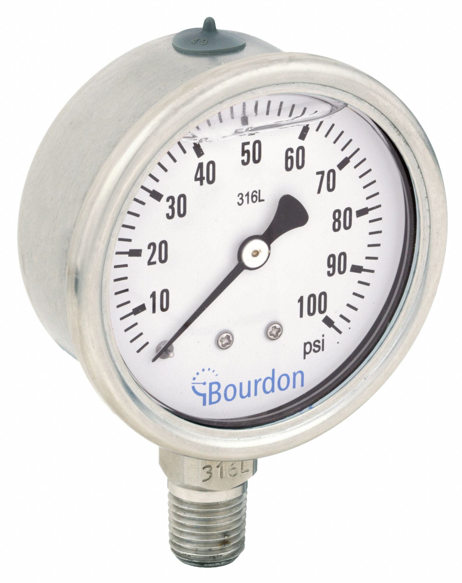 BOURDON MEX3D52H210133 Pressure Gauge Silver 0 to 100 psi Range