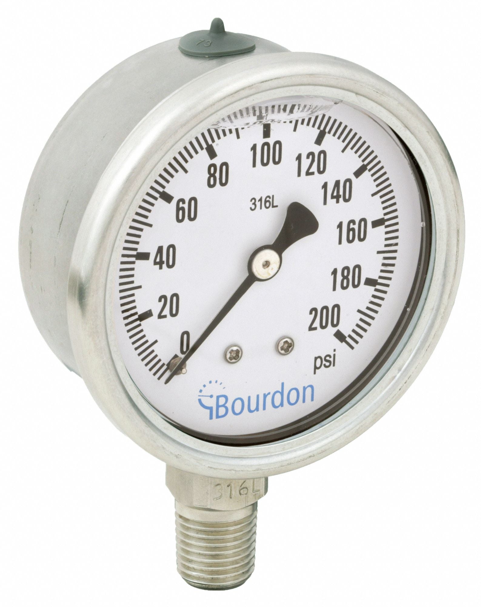 BOURDON MEX3D52H230133 Pressure Gauge Silver 0 to 200 psi Range