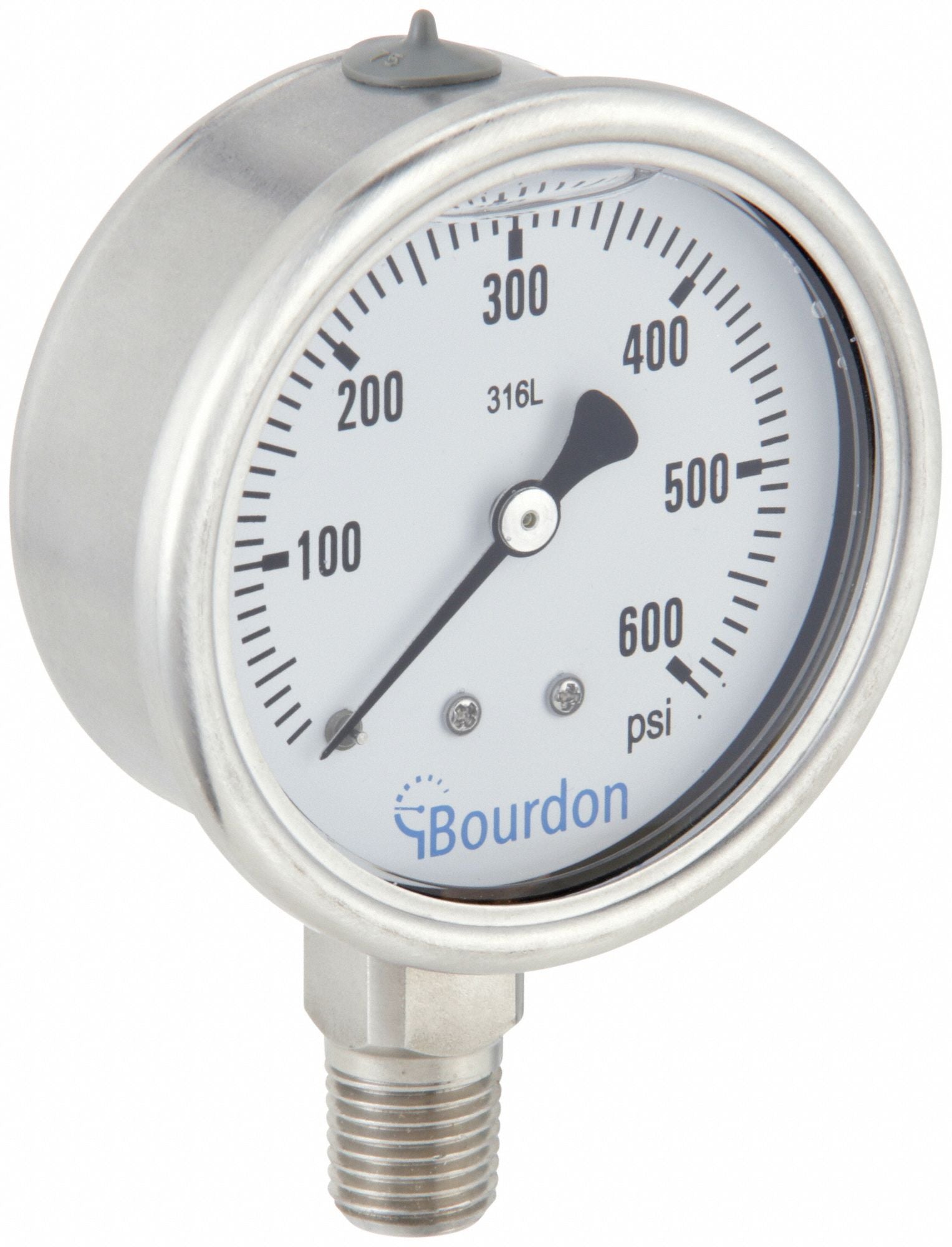BOURDON MEX3D52H270133 Pressure Gauge Silver 0 to 600 psi Range