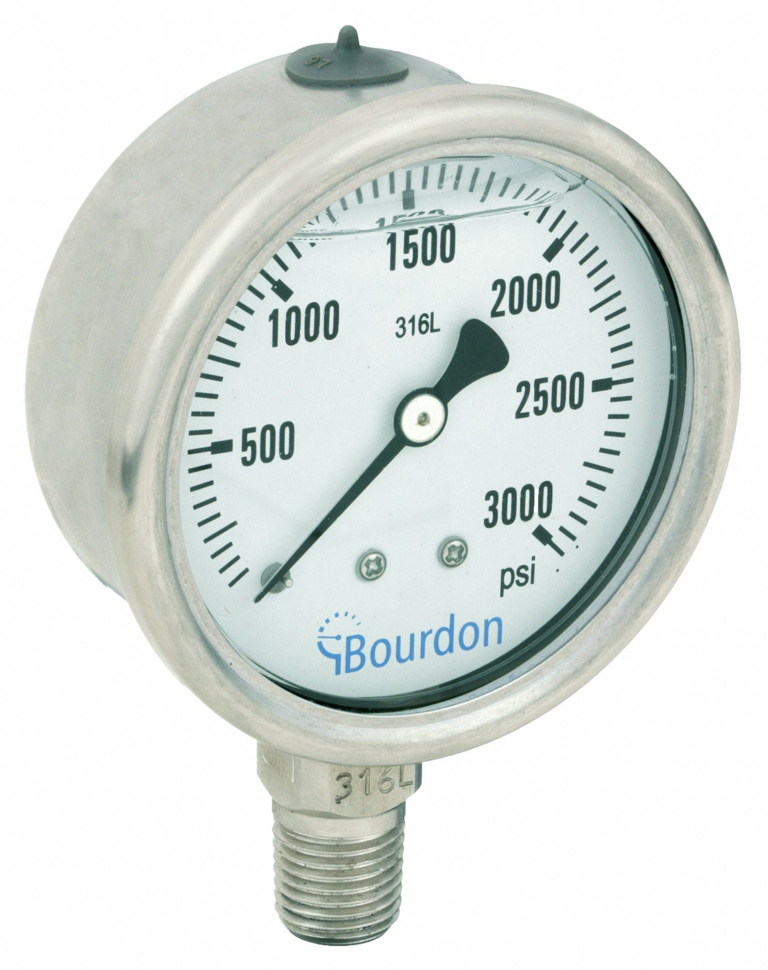 BOURDON MEX3D52H340133 Pressure Gauge 0 to 3000 psi Range