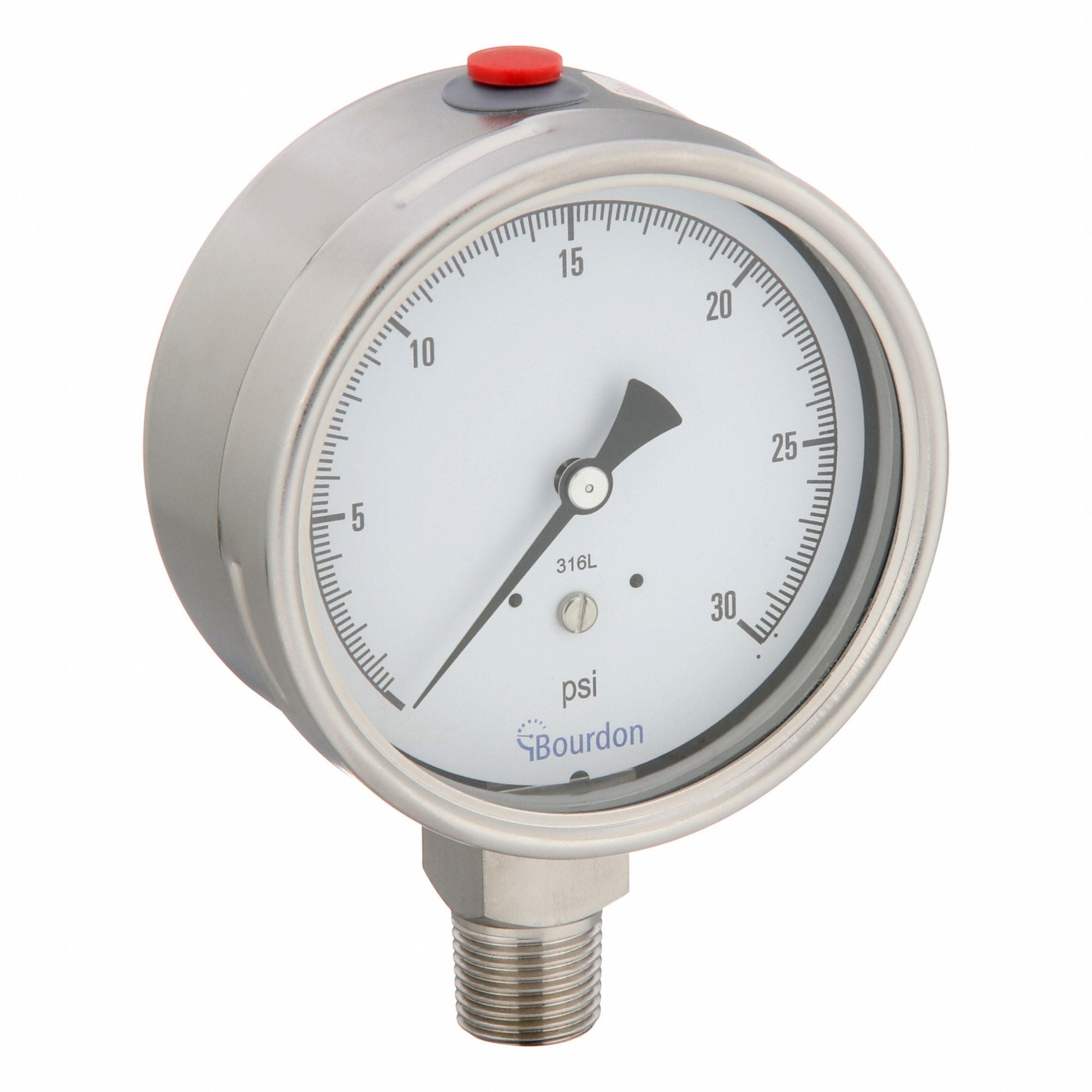 BOURDON MEX5D60H17 Pressure Gauge Silver 0 to 30 psi Range