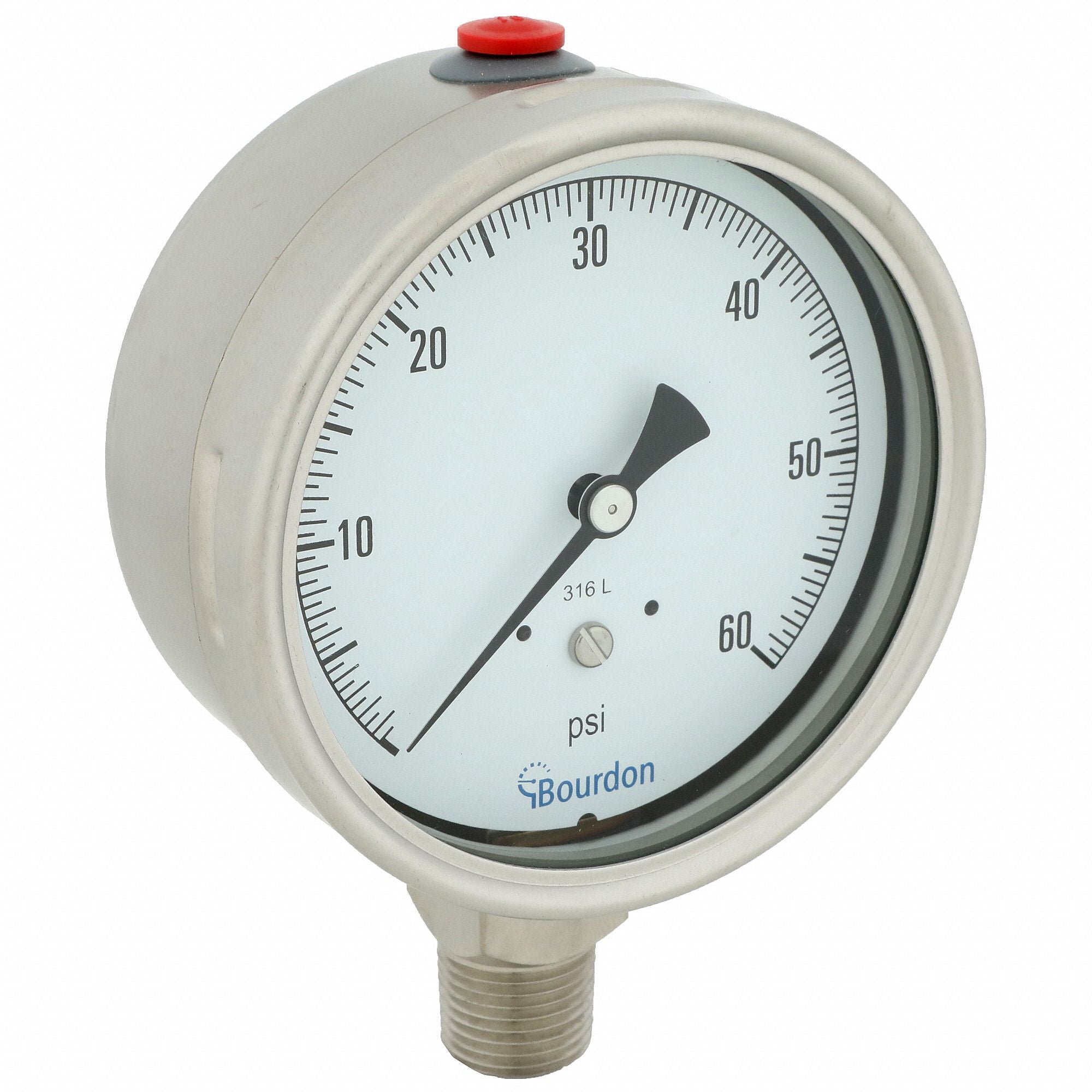 BOURDON MEX5D60H19 Pressure Gauge Silver 0 to 60 psi Range