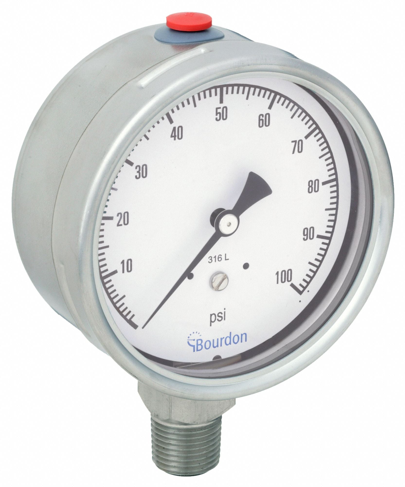 BOURDON MEX5D60H21 Pressure Gauge Silver 0 to 100 psi Range