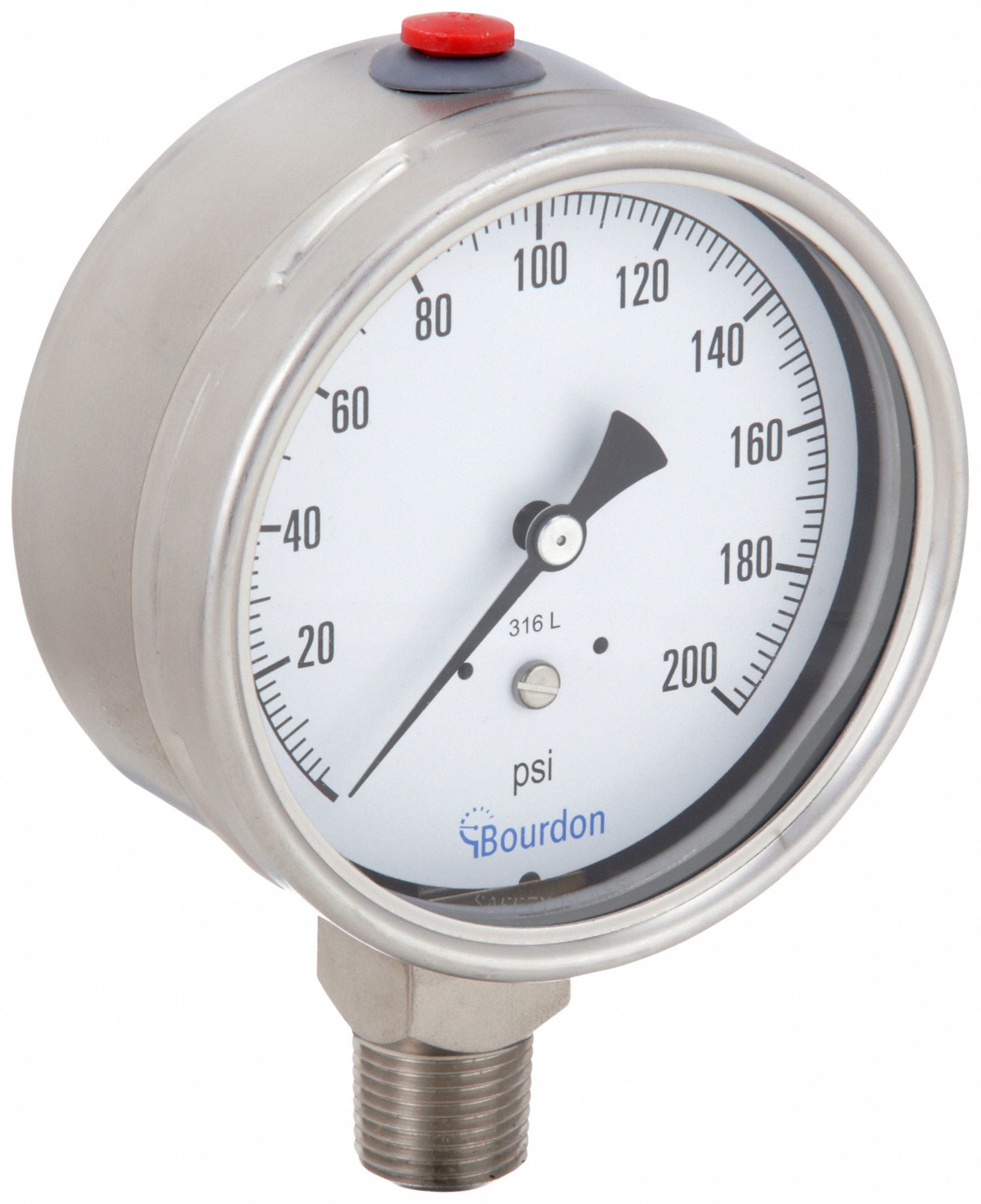 BOURDON MEX5D60H23 Pressure Gauge Silver 0 to 200 psi Range
