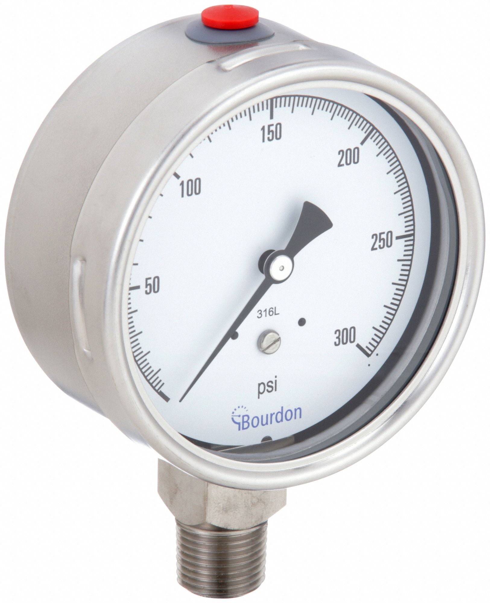 BOURDON MEX5D60H25 Pressure Gauge Silver 0 to 300 psi Range