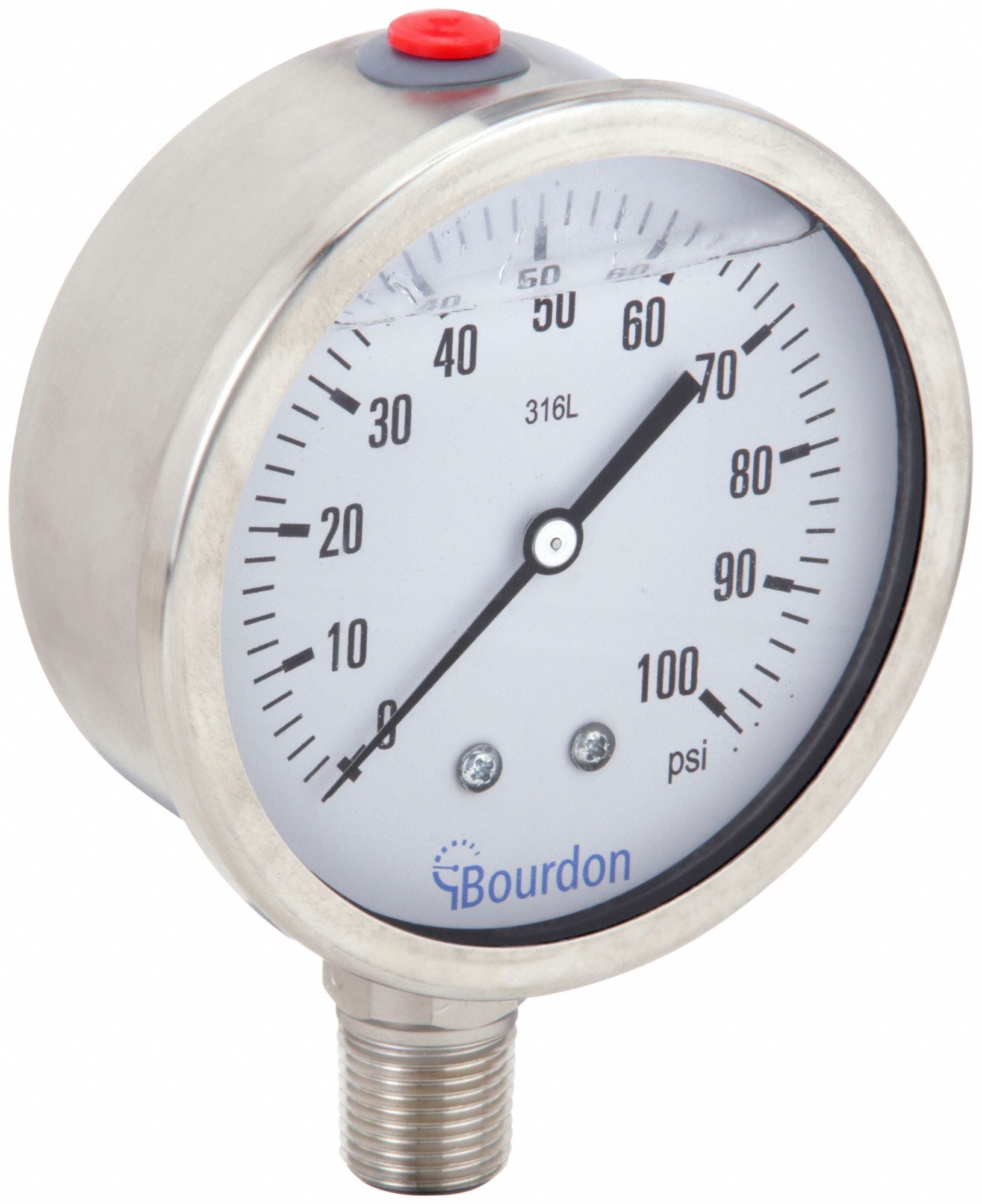 BOURDON MEX5D62H210133 Pressure Gauge Silver 0 to 100 psi Range