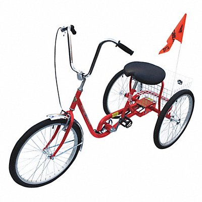 GRAINGER IBIKE3DCR Tricycle 24 Wheel Red 250 lb Cap.