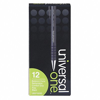 UNIVERSAL ONE UNV15520 Comfort Grip Retrctble Pen Blk Fine PK12