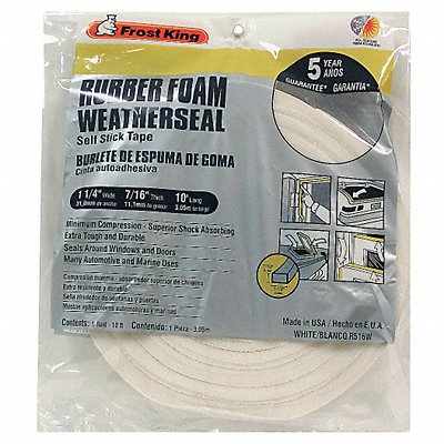 FROST KING R516WH H3959 Sponge Rubber Foam Tape 1-1/4In.x10 ft.
