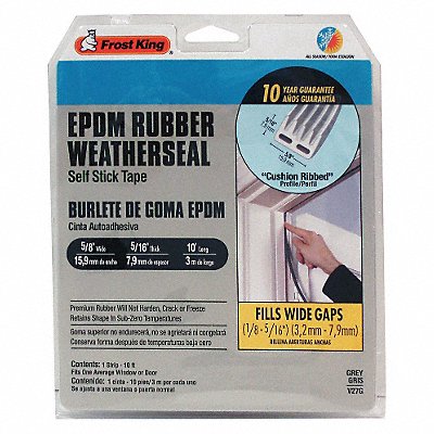 FROST KING V27GA H3960 Weatherseal 10 ft Grey EPDM